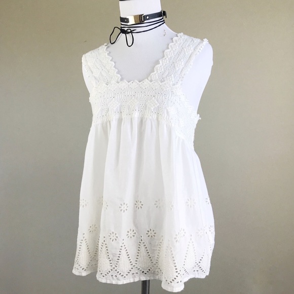 AE White Eyelet Embellished Boho Sleeveless Tank - Picture 2 of 8
